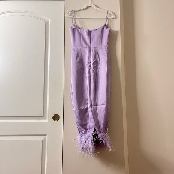 Lavender Feather-Trim Midi Dress - Picture 3 of 7